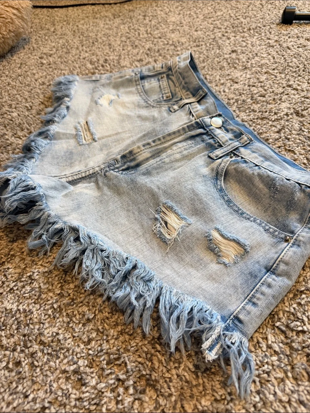 Born Primitive Light Blue Frayed Hem Denim Shorts - Picture 4 of 5